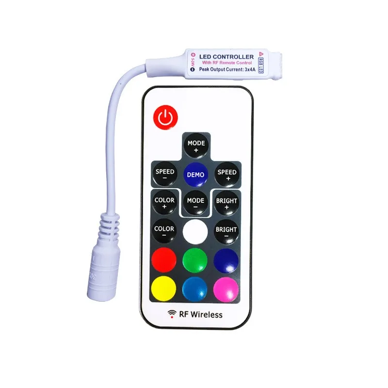Mini RF RGB LED Controller Dimmer DC 5V-24V 12A 17 Keys Wireless Remote Control for Changing LED Strip Lights