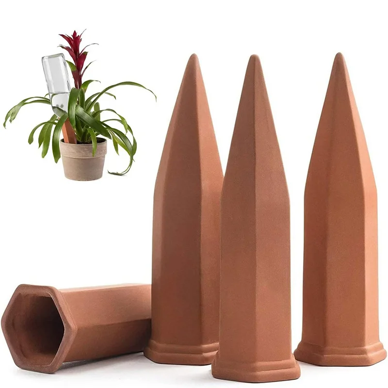 4 pcs 100 ml cone ceramic flower waterer lazy dripper red clay pottery terracotta flower self watering spikes stakes globes