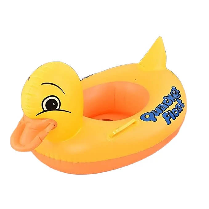 instock customized Baby yellow duck inflatable sitting swimming ring with handle for kids