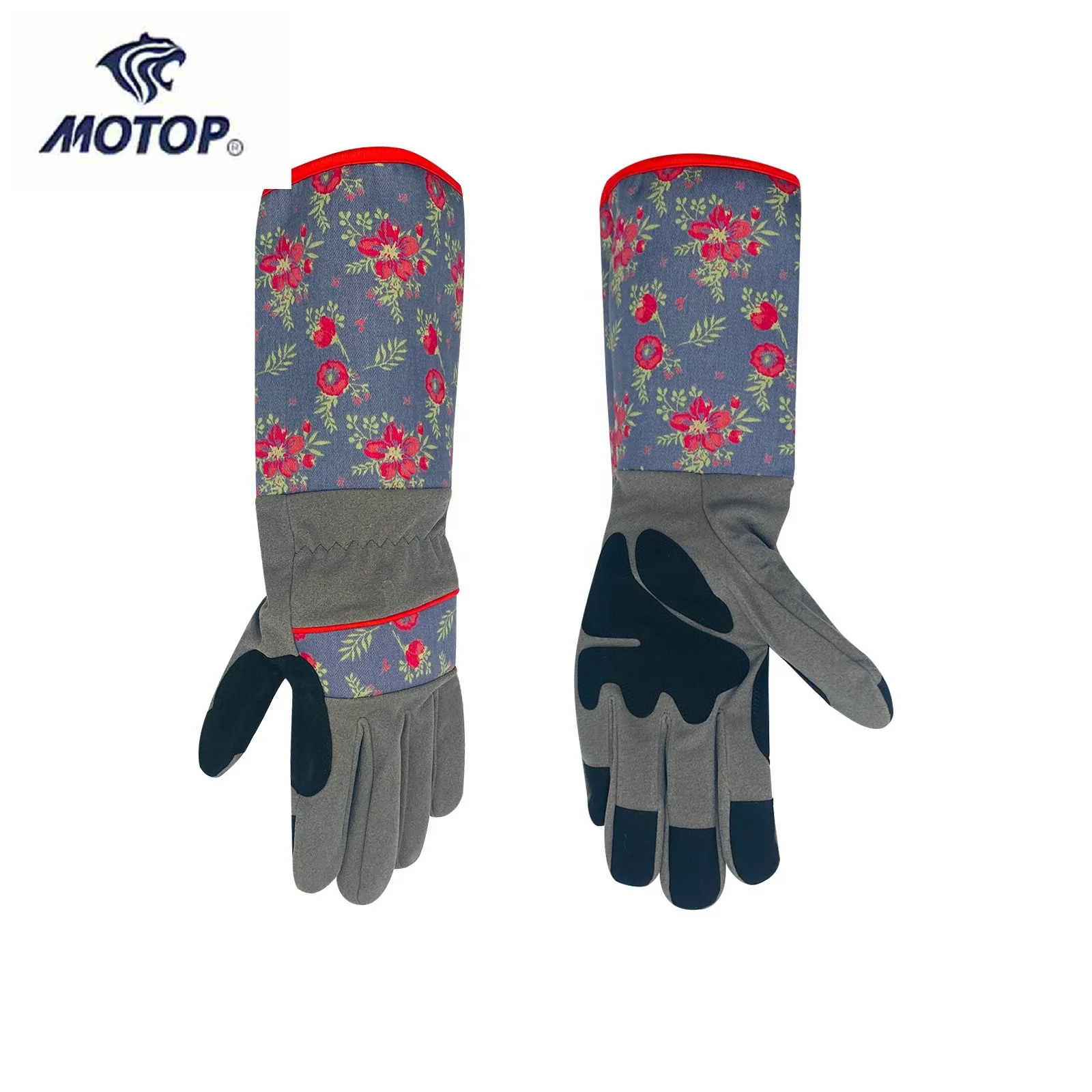 Long Cuff cotton Printed Leather Garden Work Gloves