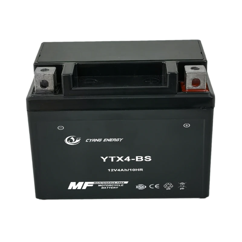 Factory wholesale long cycle life YTX4BS 12V4ah/10hr OEM CCA60 MF lead acid motorcycle battery