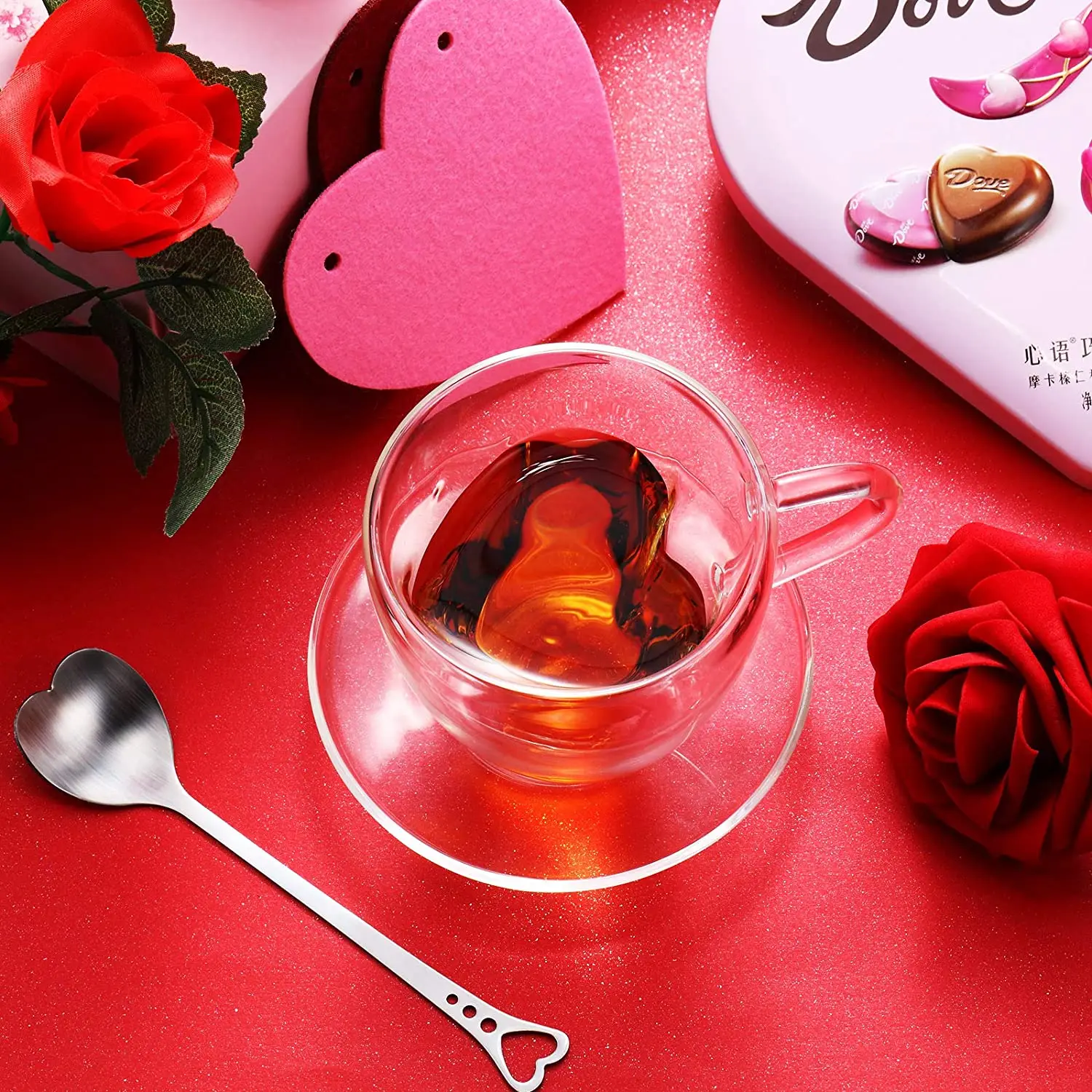 Creative 180 240ml Clear Glasses Coffee Mug Gift Tea Beer Transparent Love Cup Heart Shaped Double Wall Glass Mugs