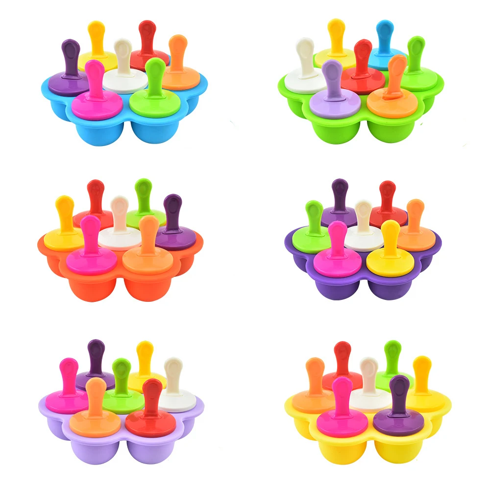 New product Fashion DIY  Food Grade Silicone 7 Hole  Ice Pops Mold With Colorful Sticks