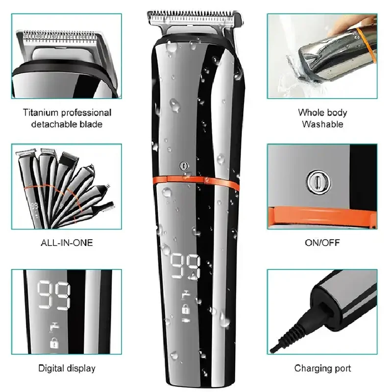 Cross-border multifunctional electric hair clipper six-in-one LCD display full body waterproof Shaver electric clipper set