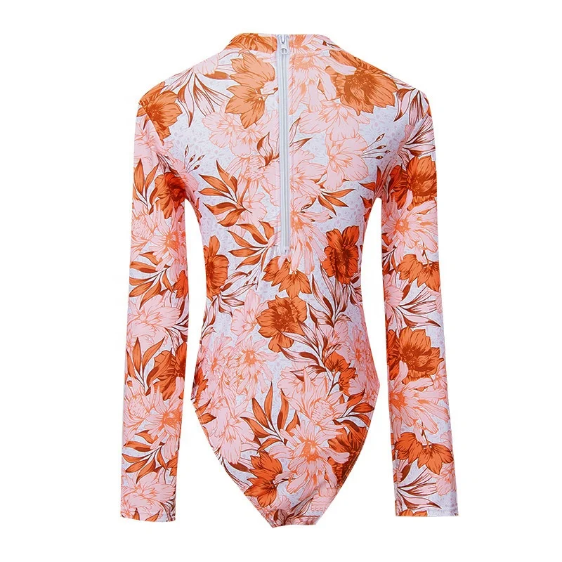 New Design Anti UV Sexy Swimming Surfing  Swimwear Printed Long Sleeve One Piece Women Beautiful Rash Guard