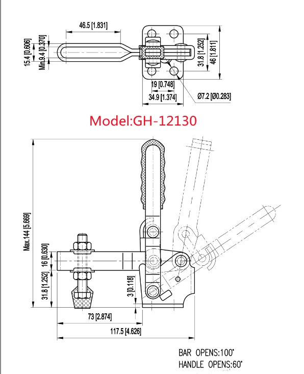 GH-12130 U Shaped Sleeve Slide Bolt Tip Vertical Type Toggle Clamp