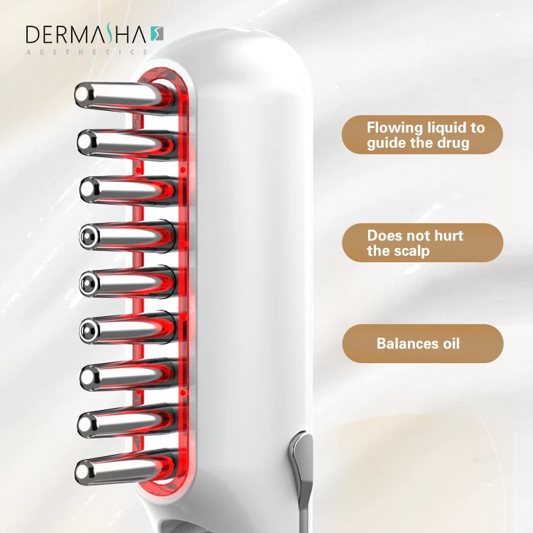 Dermasha Professional Red EMS Rechargeable Head Massager Brush Laser Hair Growth Scalp Massager Hair Comb Scalp Treatment Device