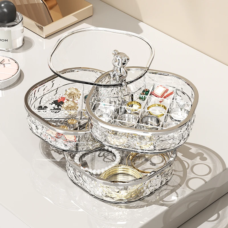 Desk  jewelry  Stand 360 degree rotating 3 layers plastic Fashion Jewelry accessories organizer drawers storage box