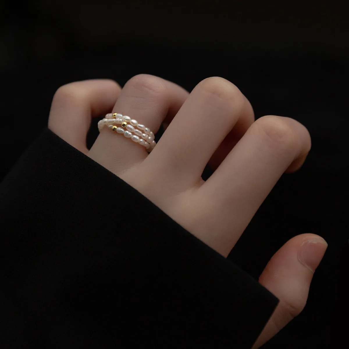 Daidan Ring Silver 925 Adjustable Pearl Elastic Adjustable Chain Fresh Water Pearl Beaded Ring