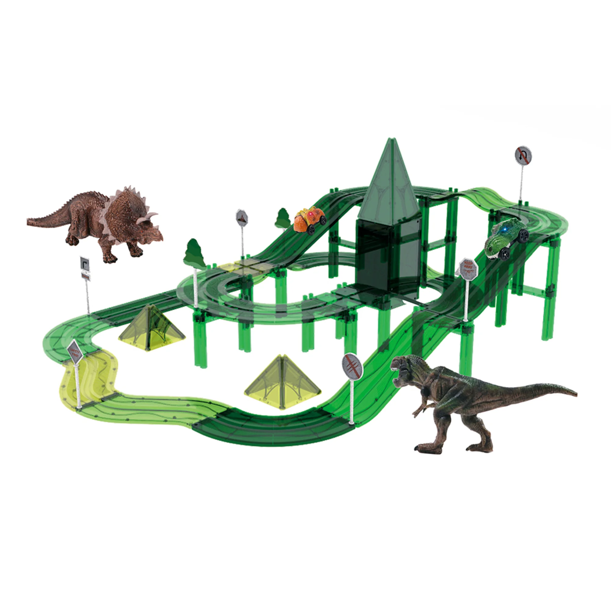 Dinosaur Track World Color DIY Magnetic Assembly Block Universal Dinosaur Track Car 3D Multi layered Magnetic Dinosaur Track Car
