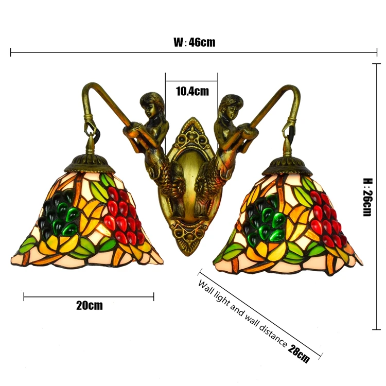 
Lampe Light Lampara Lamps Wholesale Parts Antique Shades Retro Bar Style Tiffany Double Wall Lamp 