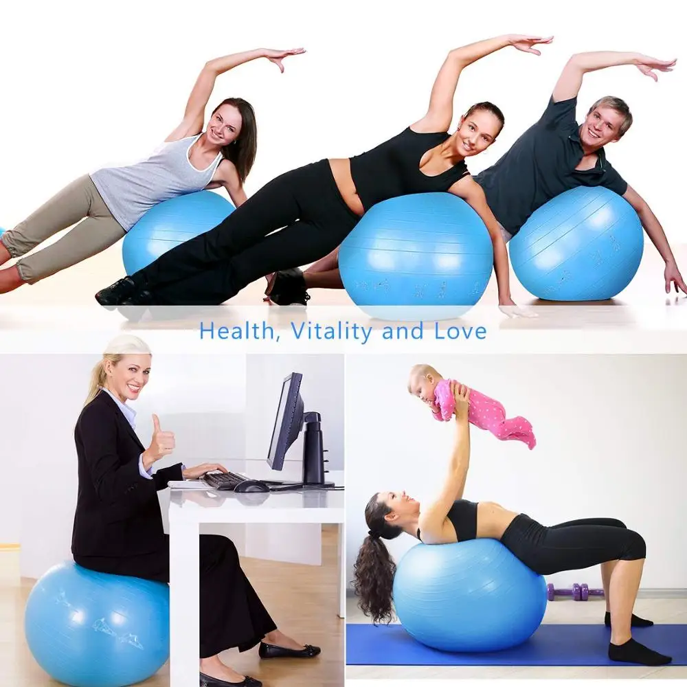 Exercise Ball for Yoga Stability Fitness Balance Birthing Workout Ball Chair with Quick Pump and Resistance Bands for Office