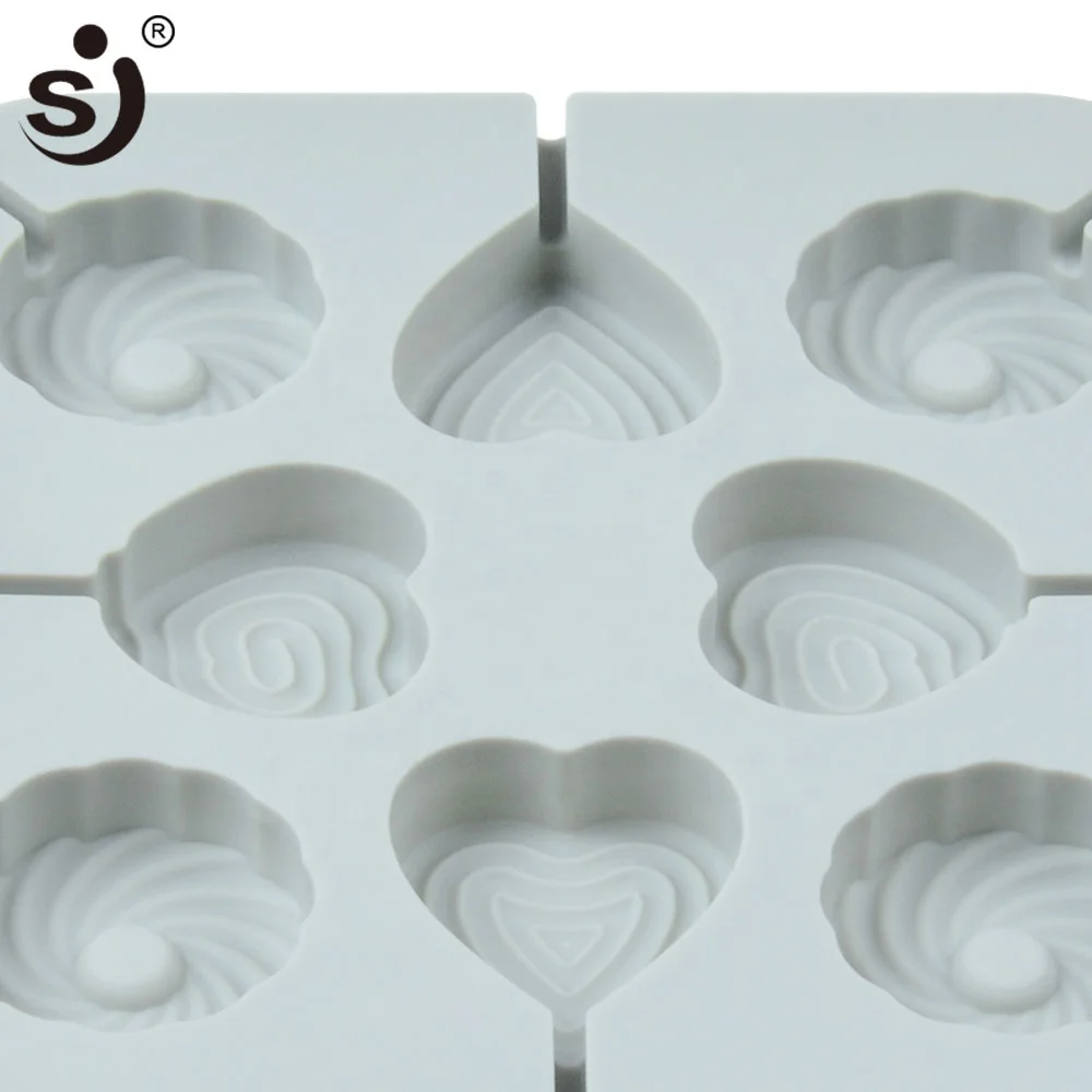 Silicone mold 8 lattices love and roundness  lollipops DIY mold with a plastic rod different shape for select