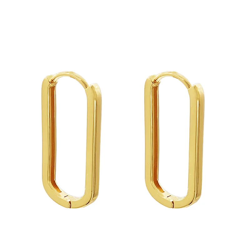 Fashion Simple 18k Gold Plated Stainless Steel Geometric U Shape Hoop Earrings For