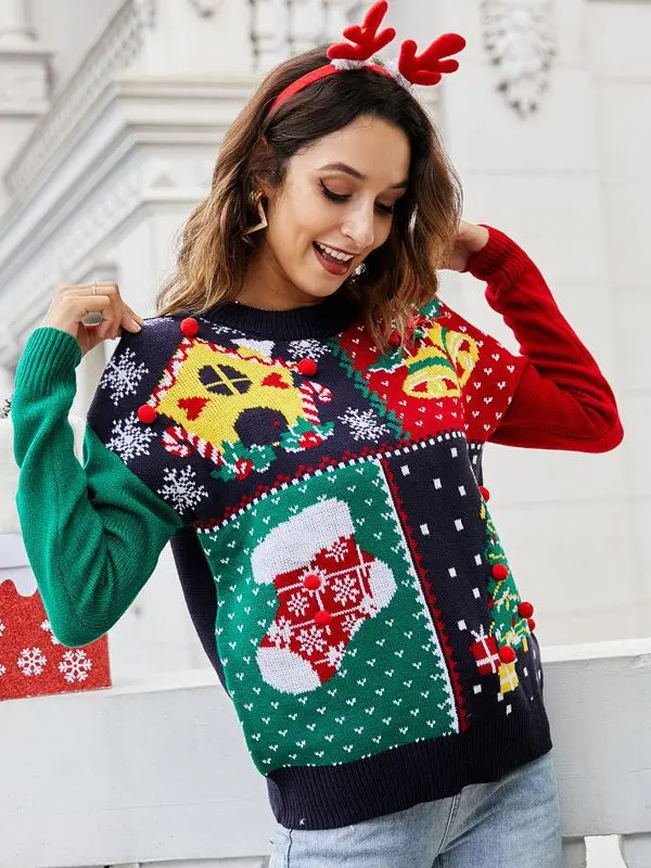 2024 New Little Snowflake Christmas Sweater Christmas Tree Pullover Knitted Sweater Christmas Outfit