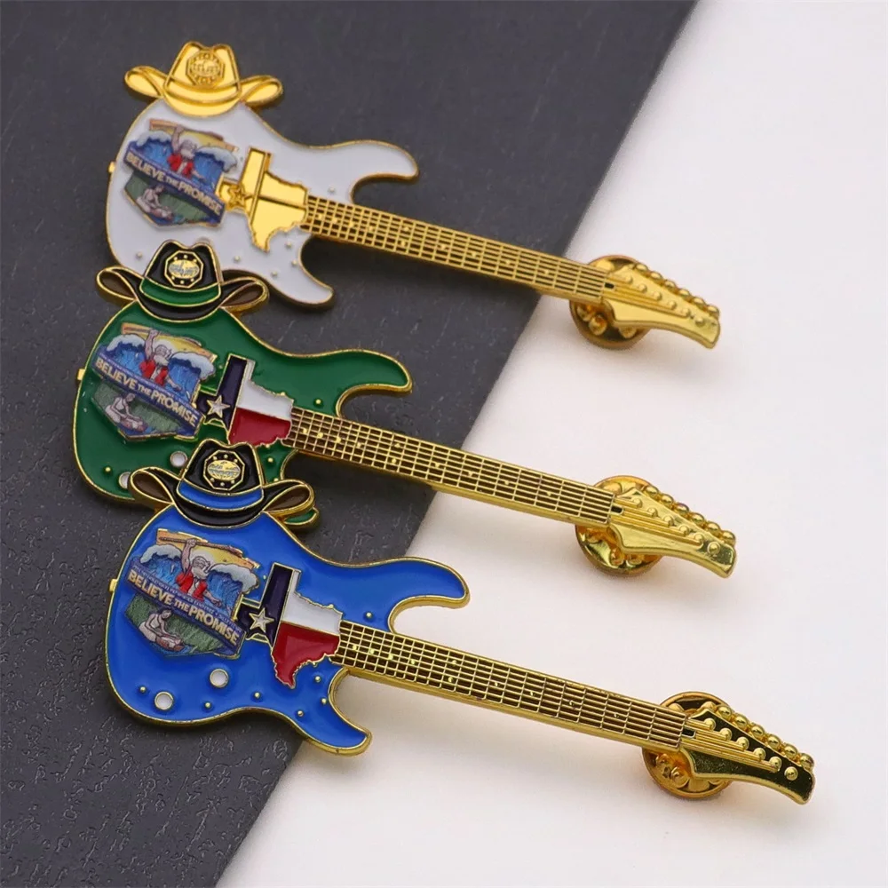 На заказ жесткая эмалированная металлическая нагрудная булавка для гитары