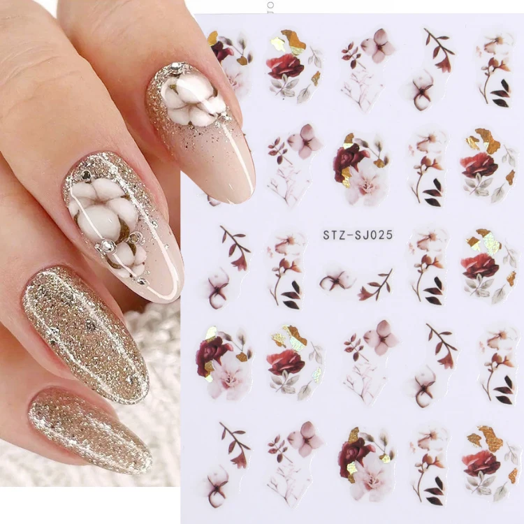 asianail Rose gold leaf back adhesive nail sticker abstract Nail Art Stickers