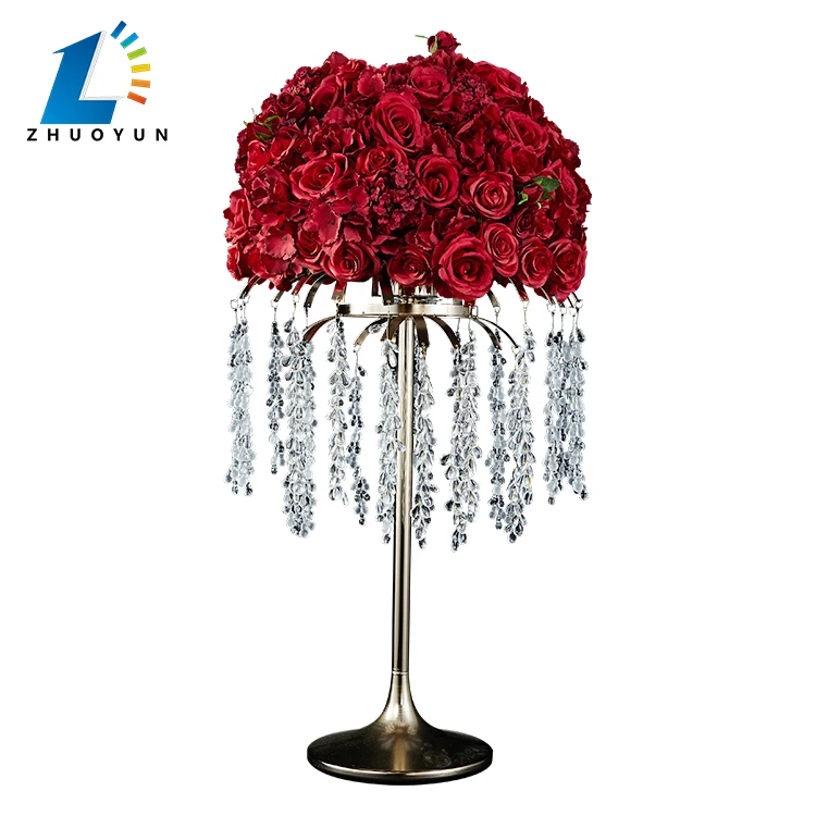 Zhuoyun Unique Design Remote Control Wedding Decoration Acrylic Iron Tabletop Flower Stand Vase