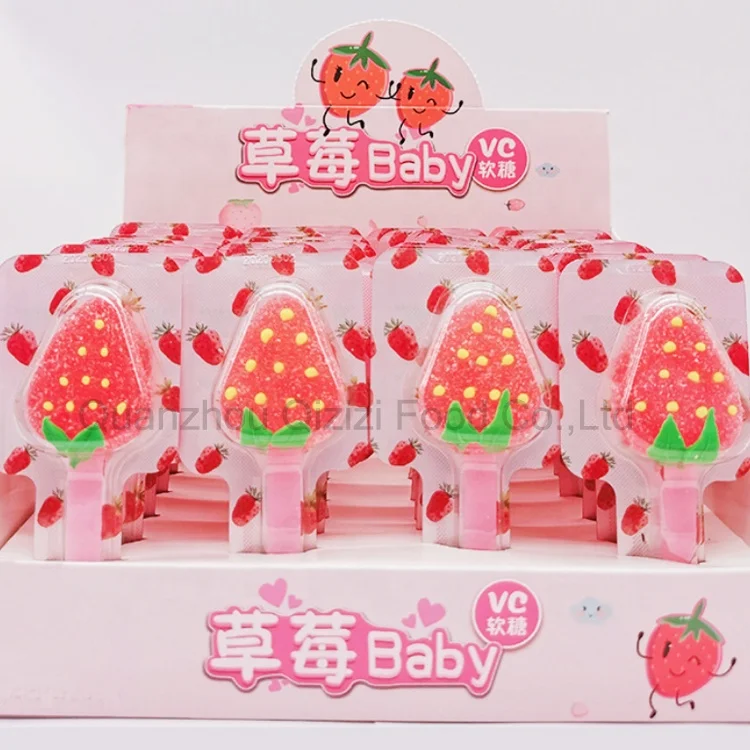 
custom fruit strawberry shape vitamins C lollipop sour patch gummy candy 