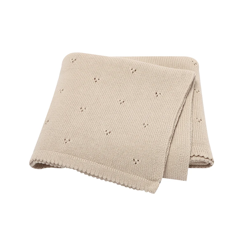 Personalised Embroidered Custom Soft Knit Cotton Newborn Baby Throw Blanket Stroller Crib Swaddle Wrap Cotton Knit Baby Blanket