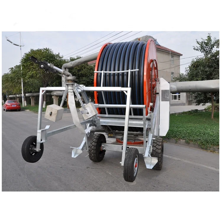 
Hose reel irrigation machine with travelling big rain gun sprinkler for farmland 