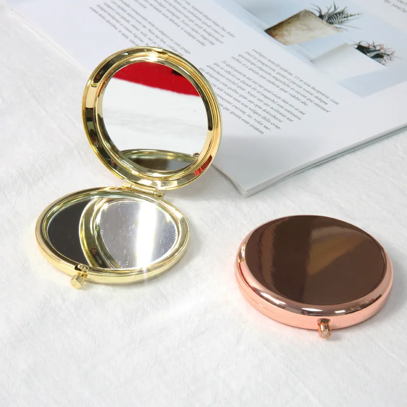 6.5CM 7CM Customized Metal Round Double Sides Small Sublimation Pocket Makeup Compact Mirror Blank Custom Logo Luxury