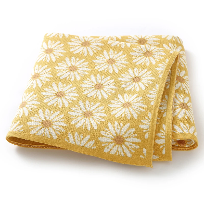 Price Commercial Wholesale Super Soft 100% Cotton Knitted Newborn Baby Flower Swaddle Blanket Textile Bedding