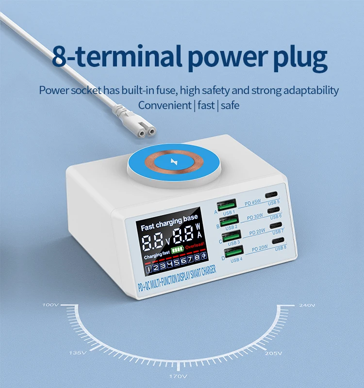 New model  8 Port charge laptop with magnetic wireless  QC3.0 Multi Ports fast charger USB Charging Station