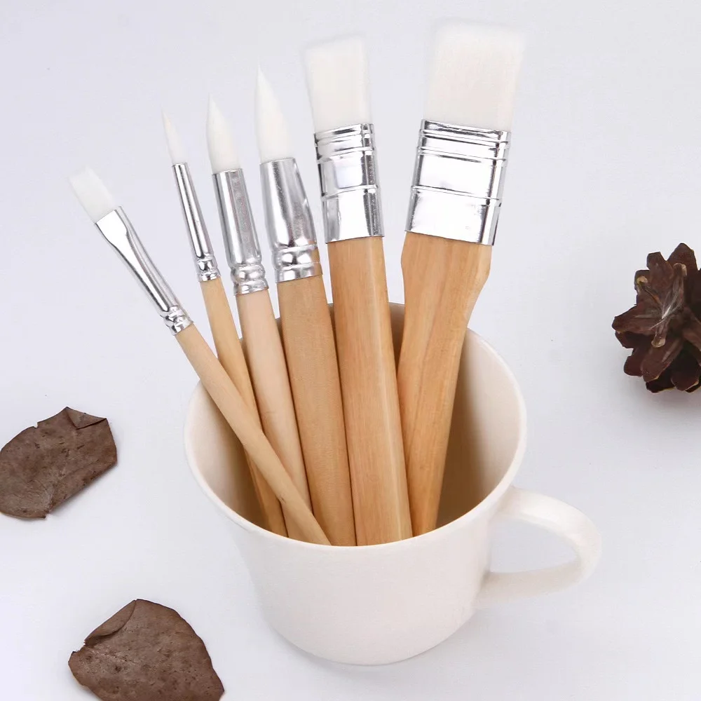 Miaoxuan Wen brand 6 silver set short wooden handle white brush set