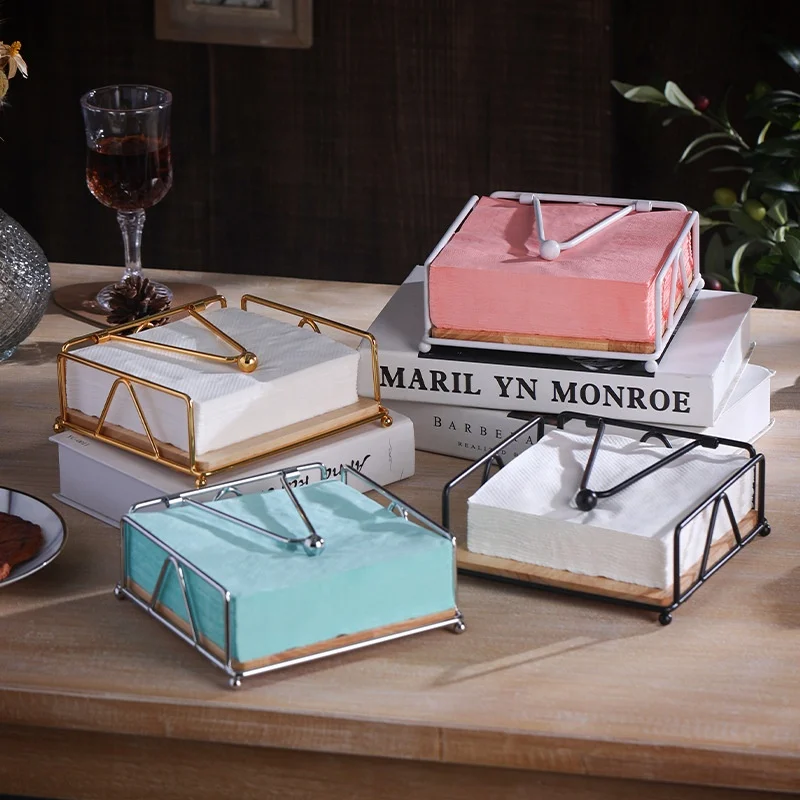 Kitchen & Tabletop Fancy Home Decoration Desktop Wood Metal Napkin square paper towel holder