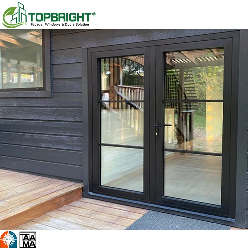 Topbright черный цвет алюминиевые двери стеклянные распашные передние французские наружный внутренний дворик
