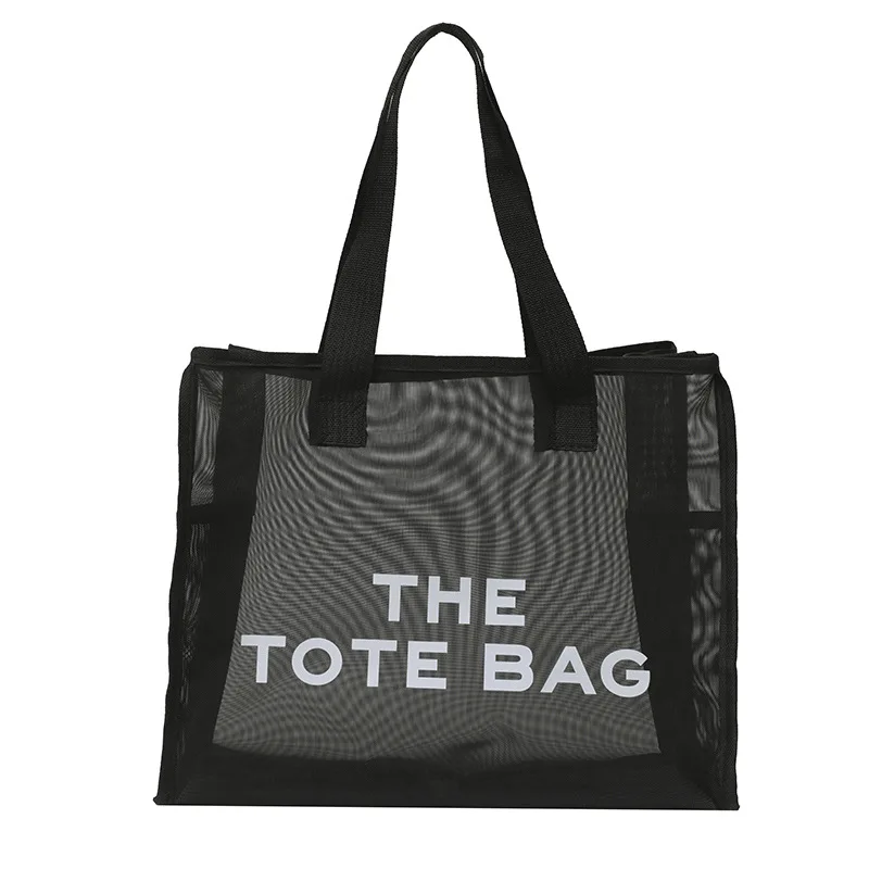 Mesh Beach Bag Tote Bag for Women Foldable Swim Large Beach Tote Bag with Zipper Pockets Waterproof Sand-proof