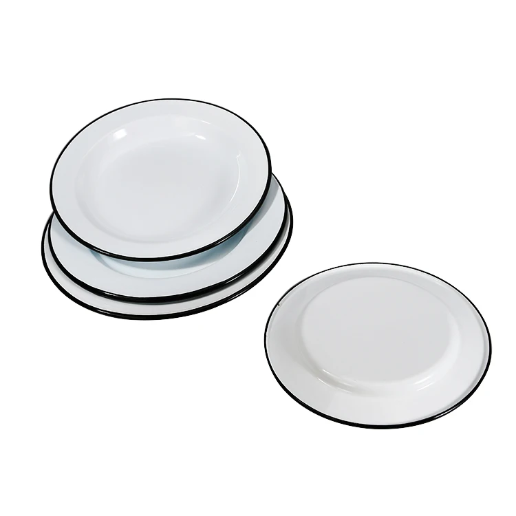 Europe Style Factory wholesales white black customized sublimation round enamel rice soup dish plate