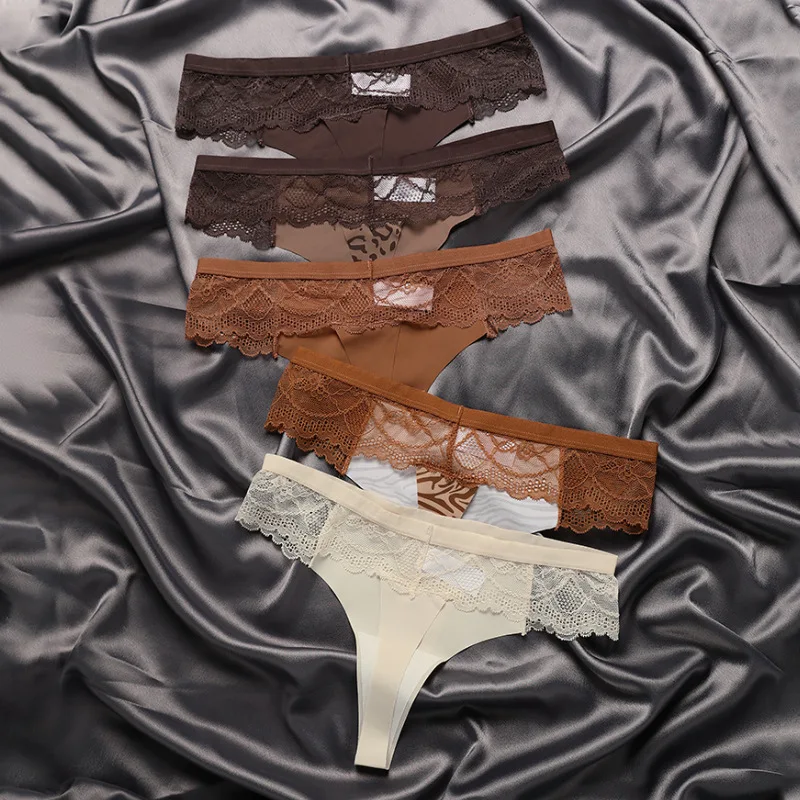 AOLA Thong Panties Women Sexy Leopard Print Panties Low Waist Fitness Crotch Traceless Ice Silk Underwear