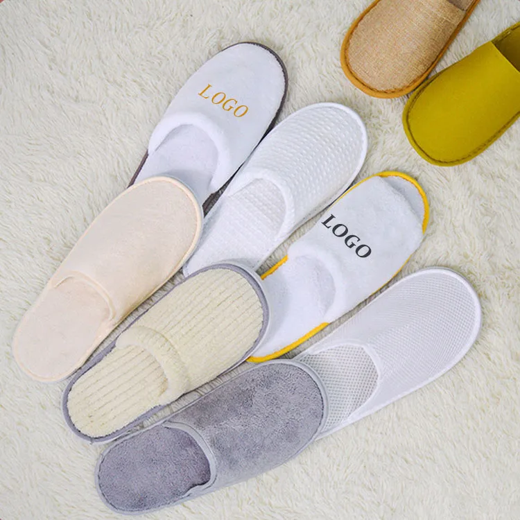 Wholesale OEM custom logo disposable beauty salon Spa slippers coral velvet with thick sole non-slip Cotton Hotel Slippers