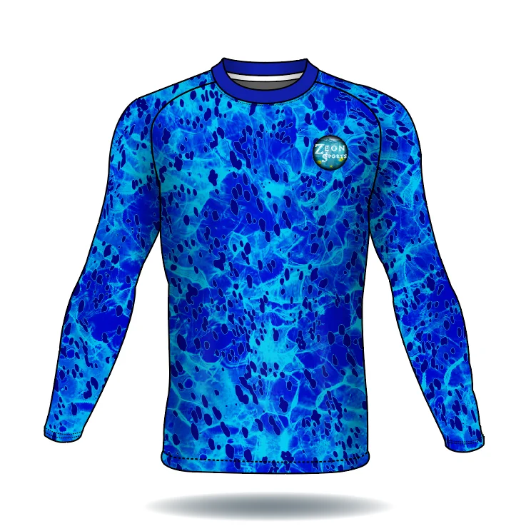 wholesale custom blue dorado mahi-mahi dolphin fish camo design upf 50 long sleeve men fishing shirts jerseys apparel gear