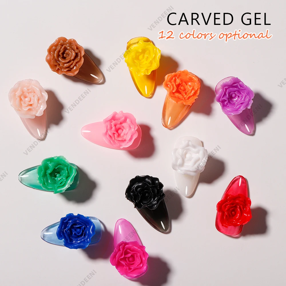 Vendeeni Carving Nails Art Gel 6d Carved Gel 12 Colors Paint Art Design Flower Sculpture Gel Polish