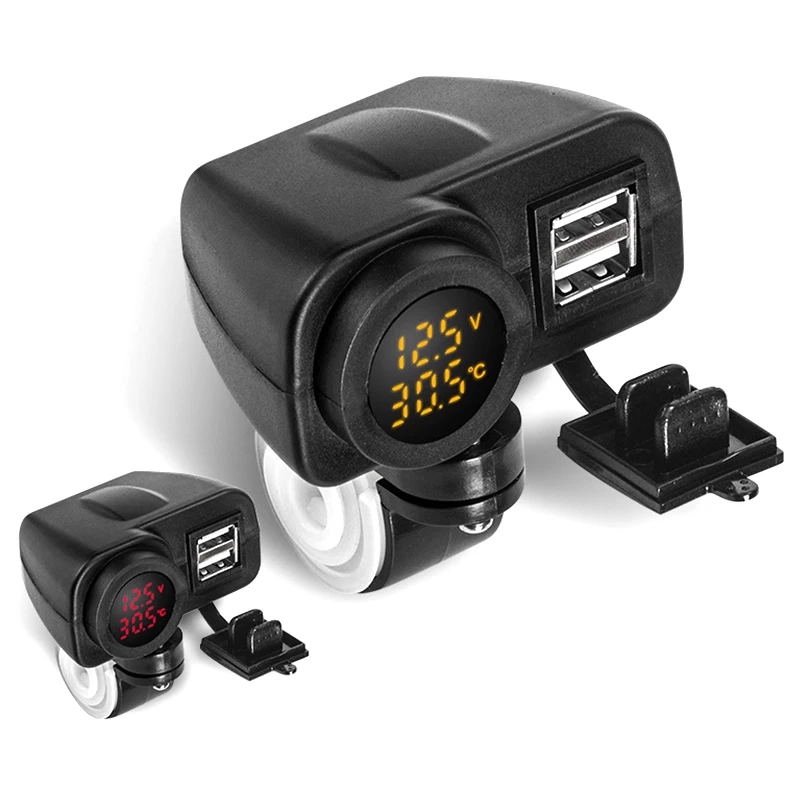 Rainproof 5V 4.2A motorcycle usb voltmeter with temperature display