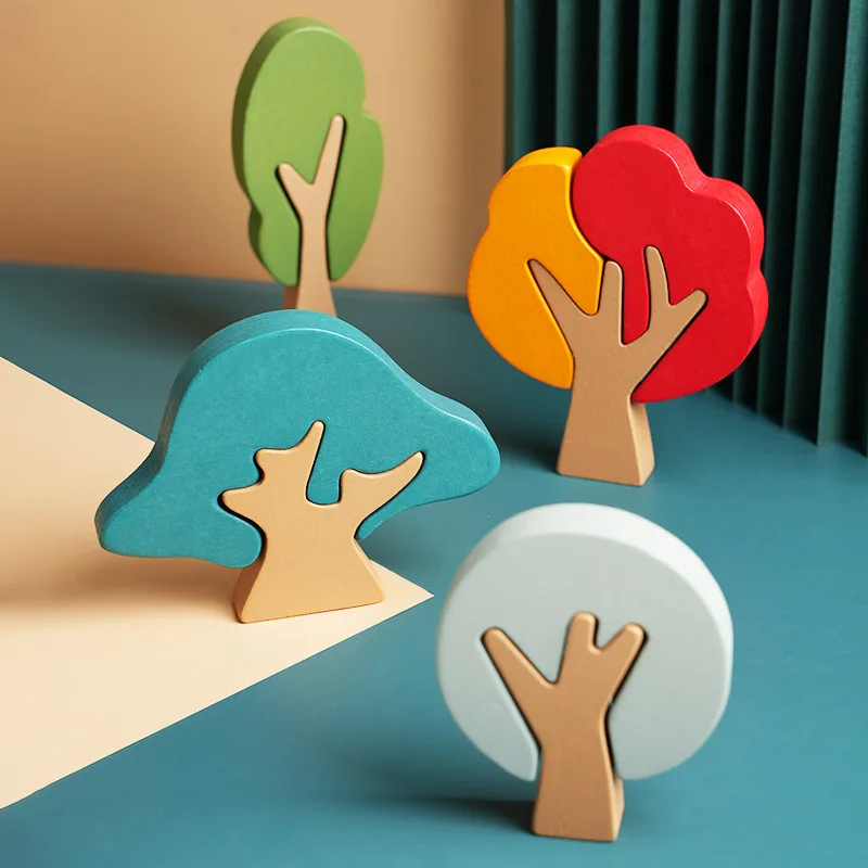 Wooden Colorful Forest Trees Building Stacking Blocks Toys Early Education Hand-eye Coordination Toys