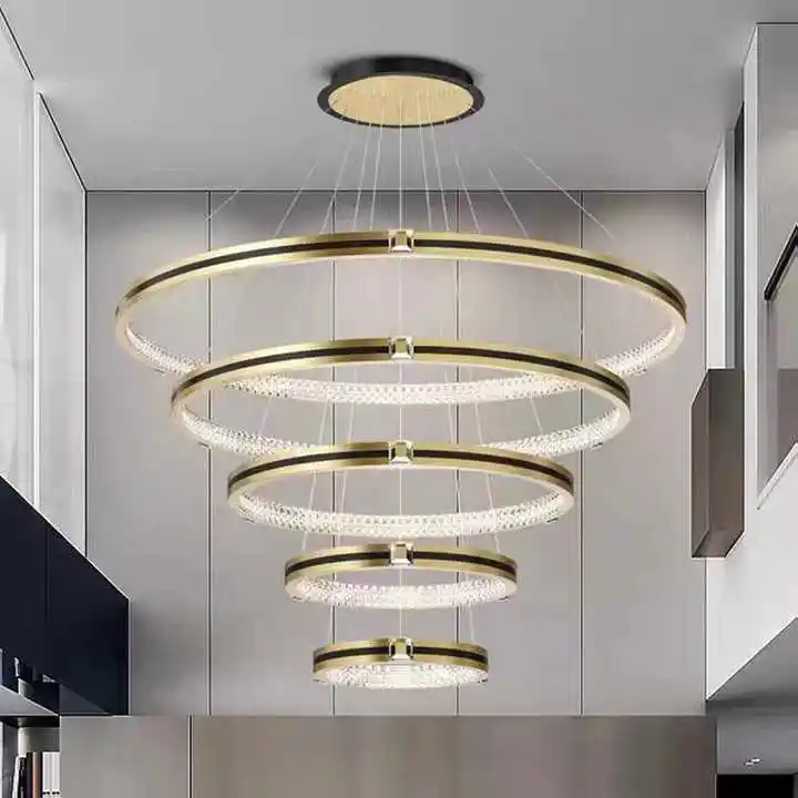 Hot Selling Indoor Hotel Living Room Stylish Simplicity Round Chandelier Circular Acrylic Led Lighting Ceiling Lamp