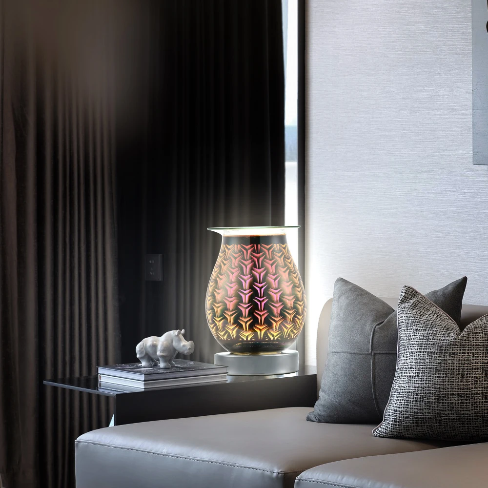 Customize 3D effect glass aroma wax melt warmer Touch control electric essential oil burner lamps