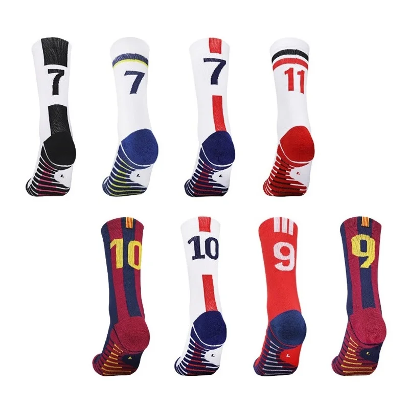 Custom Logo Paris Star Number Athletic Football Socks Men Non-slip Towel-sole Mid Tube Sport Socks