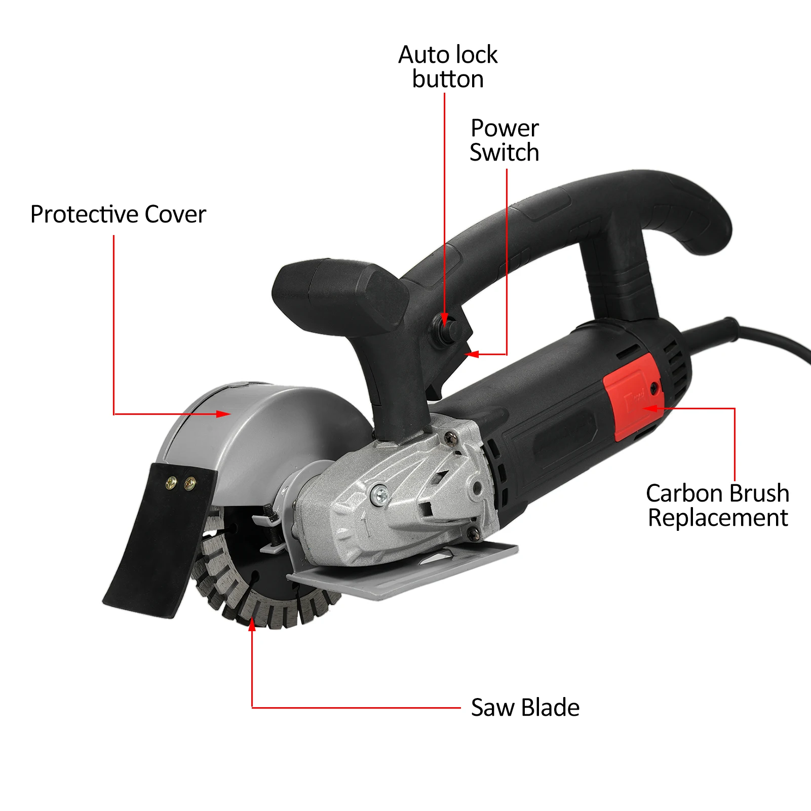 1800W 120V Electric Wall Grooving Chaser Concrete Cutting Machine  Slotting Brick Granite Marble Grooves With 6Pcs Saw Blades