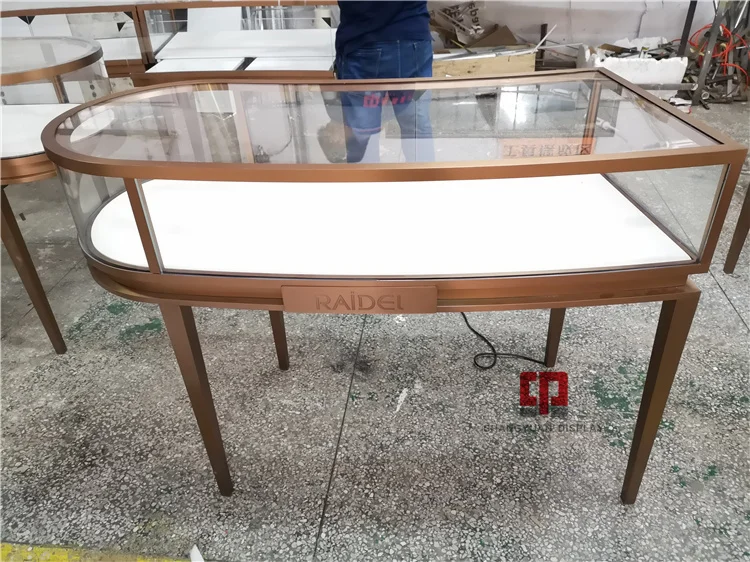 Luxury Store Metal Stainless Steel Round Glass Display Cabinet Counter Custom Luxury Jewelry Showcase Factory