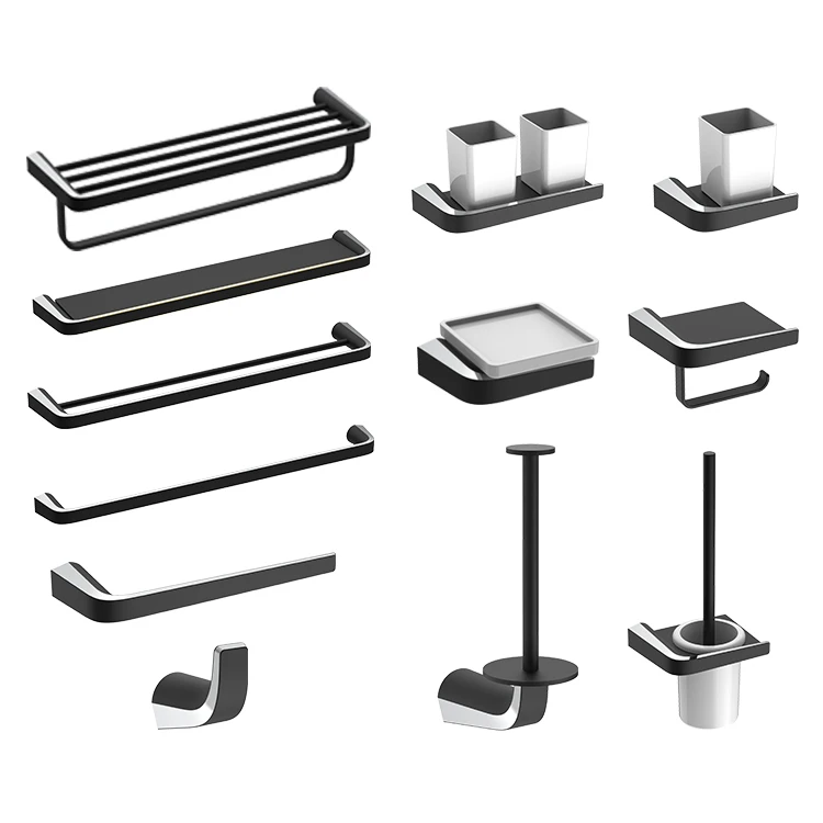 Hotel Luxury Bathroom Accessories Copper Black and Chrome Lavatory Toilet Bathroom Accessories Set