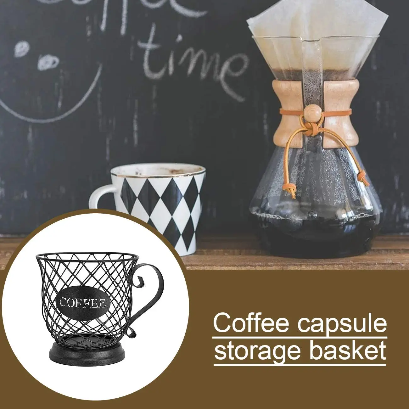 Coffee Cup Capsule Storage Basket, Vintage Coffee Pod Storage Box, Espresso Bean Holder, Black