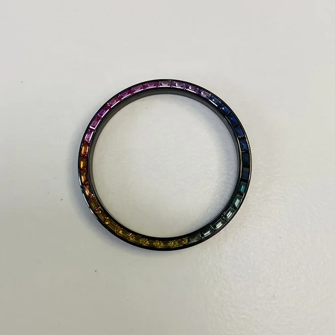 wrist watch parts inserted rainbow gemstone watch bezel for daydate automatic movement watch for men and women