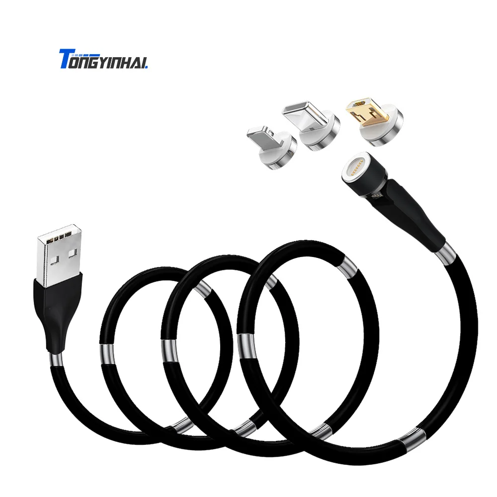 
Tongyinhai Manufacturer Fast Charger LED Side light for Micro for Type-c for iPhone 3 in 1 Magnetic Data USB Cable 