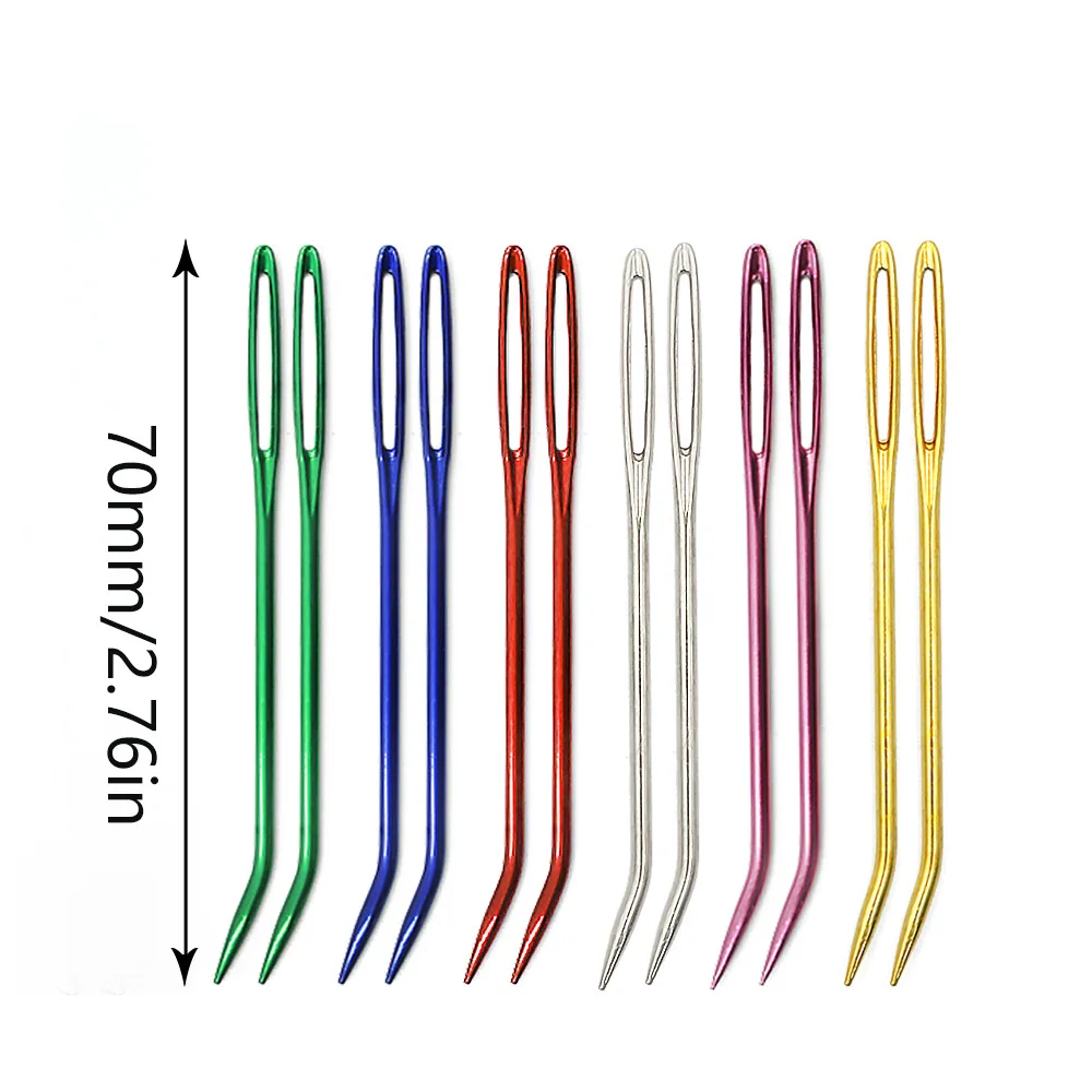 Color 12pcs Large Eye Sweater Curved Pins Hand Knitted Sweater Stitching Pin Sewing Needle Wool Needle