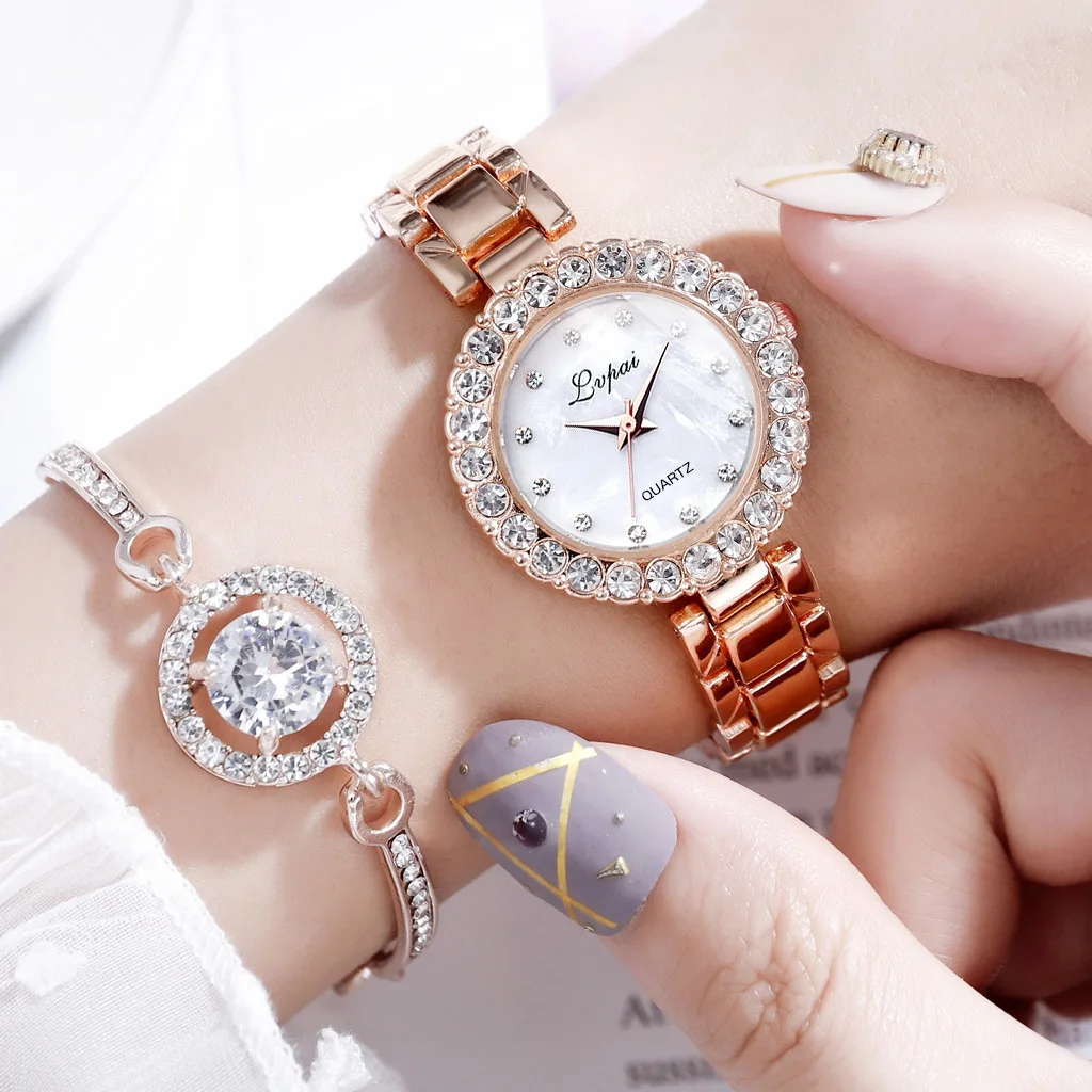 Diamond set ladies simple quartz watch set steel belt temperament ladies watch